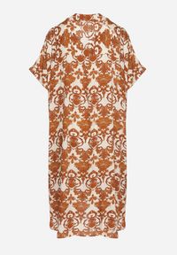 Born2be - Brązowa Pudełkowa Sukienka Koszulowa z Wiskozy w Ornamentalny Print Vanisse. Okazja: na co dzień. Kolor: brązowy. Materiał: wiskoza. Długość rękawa: krótki rękaw. Wzór: nadruk. Sezon: wiosna, lato. Typ sukienki: koszulowe. Styl: casual #7