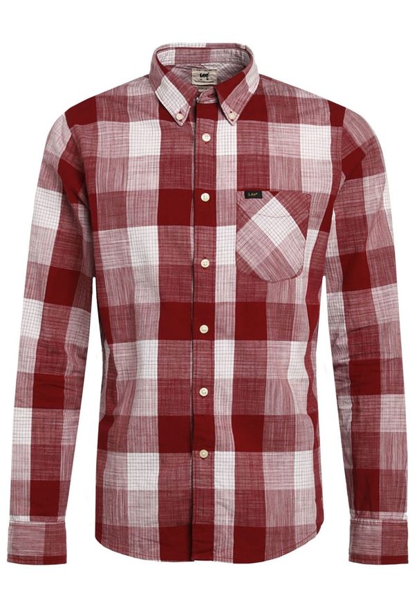 Lee - LEE BUTTON DOWN MĘSKA KOSZULA MATERIAŁOWA KRATA BIKING RED L880VATD. Typ kołnierza: button down. Materiał: materiał