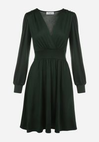 Born2be - Ciemnozielona Sukienka Kopertowa Taliowana Maecenus. Okazja: na co dzień. Typ kołnierza: dekolt w serek. Kolor: zielony. Materiał: wiskoza. Typ sukienki: kopertowe. Styl: elegancki, casual #2