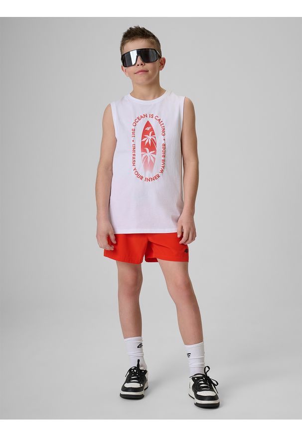 4f - 4F Spodenki plażowe boardshorty chłopięce - czerwone 134/140 (8-10 lat). Kolor: czerwony. Materiał: włókno
