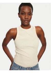 IVY & OAK - IVY OAK Top Klara IO1100X2350 Beżowy Slim Fit. Kolor: beżowy. Materiał: bawełna