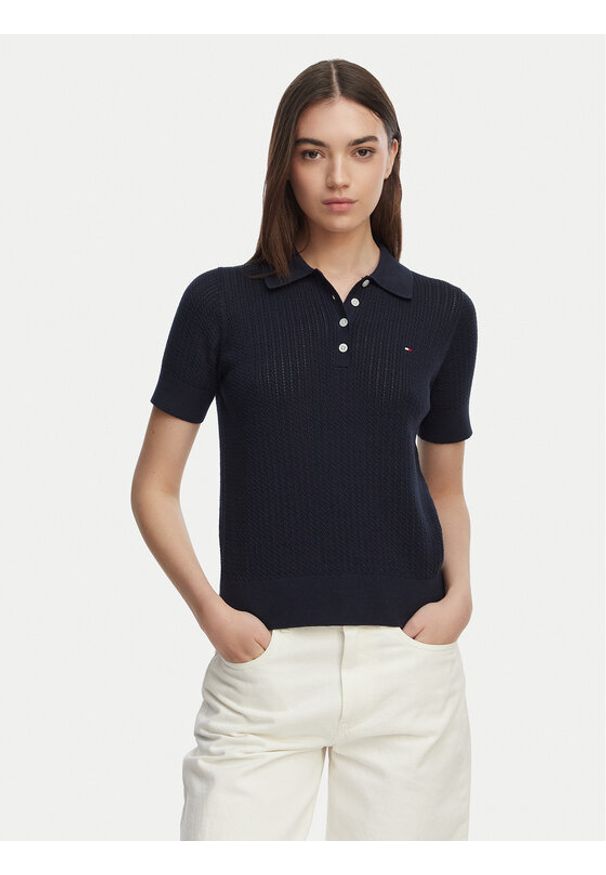 TOMMY HILFIGER - Tommy Hilfiger Sweter WW0WW49362 Granatowy Slim Fit. Kolor: niebieski. Materiał: bawełna