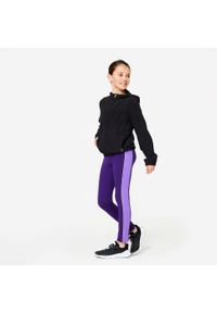 DOMYOS - Legginsy dziecięce Domyos. Stan: podwyższony. Kolor: fioletowy. Materiał: materiał, poliester, elastan