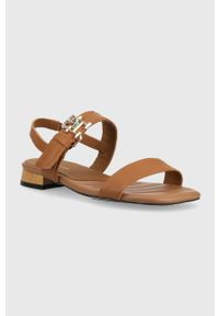 TOMMY HILFIGER - Tommy Hilfiger sandały skórzane HARDWARE FLAT SANDAL damskie kolor brązowy FW0FW07094. Kolor: brązowy. Materiał: skóra. Wzór: gładki #4