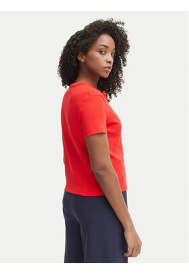 TOMMY HILFIGER - Tommy Hilfiger Bluzka WW0WW48709 Czerwony Slim Fit. Kolor: czerwony. Materiał: bawełna