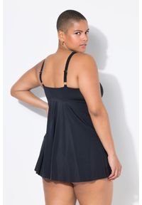 ULLA POPKEN - Damska Góra od tankini miękkie miseczki w kopertowym stylu. Kolekcja: plus size. Kolor: czarny. Materiał: poliester, elastan, poliamid, materiał