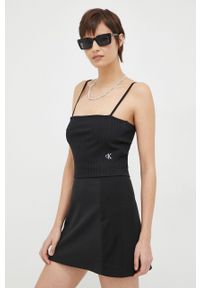 Calvin Klein Jeans top damski kolor czarny. Kolor: czarny. Materiał: materiał, dzianina, prążkowany, wiskoza. Długość rękawa: na ramiączkach #5