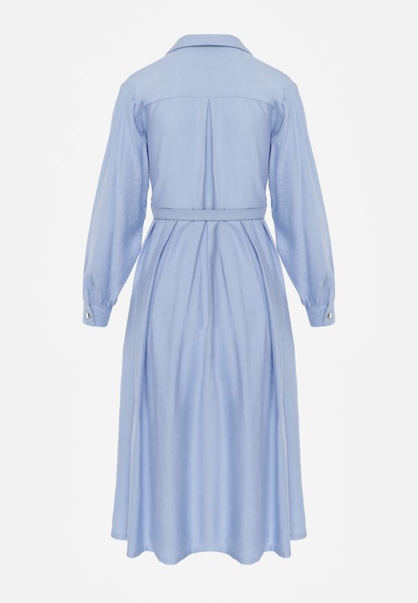 Born2be - Niebieska Wiskozowa Sukienka Koszulowa z Paskiem Andranassa. Okazja: na co dzień. Kolor: niebieski. Materiał: wiskoza. Wzór: aplikacja. Typ sukienki: koszulowe. Styl: casual, elegancki