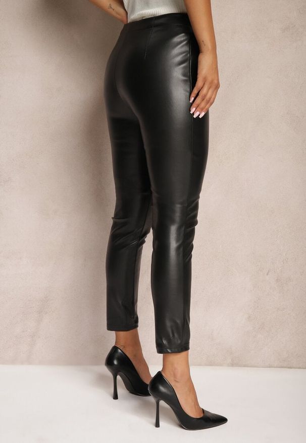 Renee - Czarne Spodnie Skinny z Ekoskóry Lenionne. Okazja: na co dzień. Stan: podwyższony. Kolor: czarny. Styl: wizytowy, street, elegancki, casual