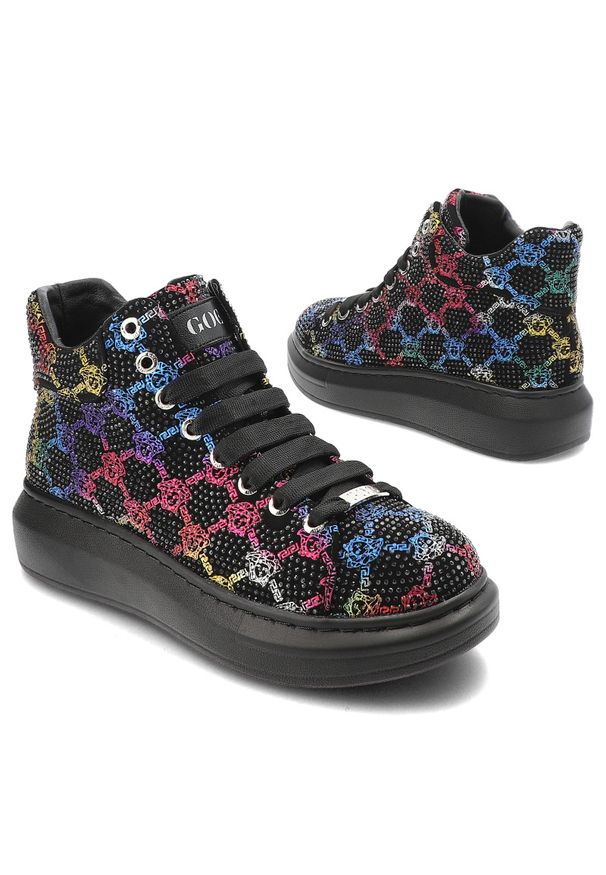 GOE - Czarne Sneakersy Goe Stylowe Obuwie Damskie. Okazja: na co dzień. Zapięcie: sznurówki. Kolor: czarny. Materiał: materiał. Wzór: kolorowy, geometria. Styl: elegancki