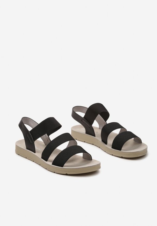 Born2be - Czarne Sandały z Dwoma Elastycznym Paskami Lenamida. Okazja: na co dzień. Zapięcie: pasek. Kolor: czarny. Wzór: paski. Styl: casual
