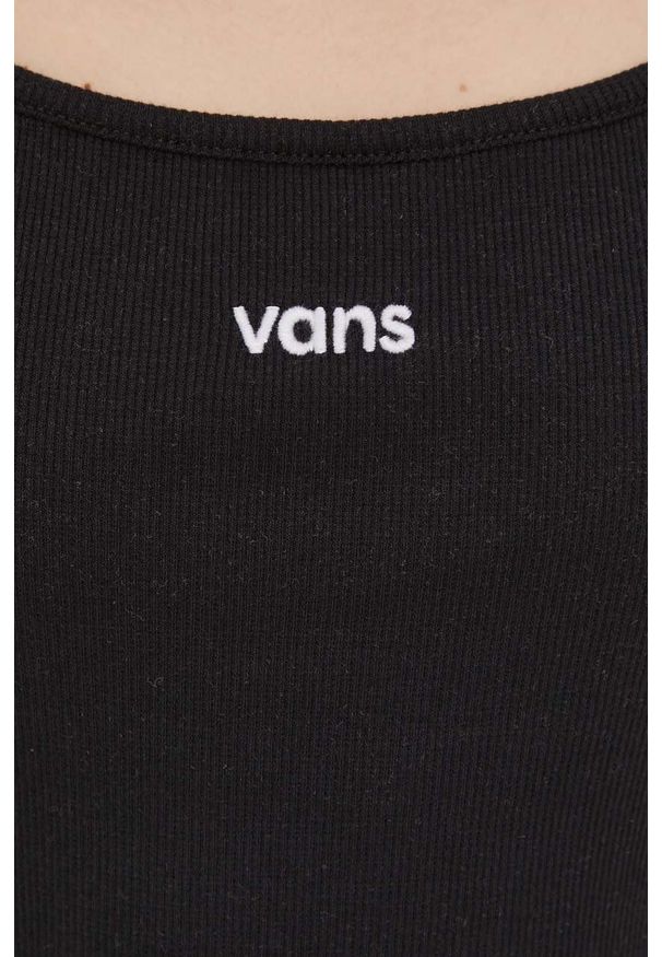 Vans sukienka kolor czarny mini dopasowana. Kolor: czarny. Materiał: dzianina. Długość rękawa: na ramiączkach. Wzór: gładki. Typ sukienki: dopasowane. Długość: mini