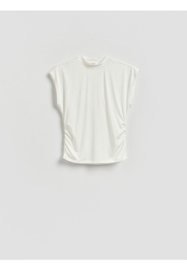 Reserved - Bluzka z marszczeniem - złamana biel. Materiał: dzianina