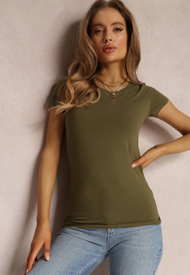 Renee - Ciemnozielony T-shirt Kahlisiphe. Okazja: do domu, na co dzień. Kolor: zielony. Materiał: bawełna, dzianina. Długość rękawa: krótki rękaw. Długość: krótkie. Styl: wakacyjny, casual