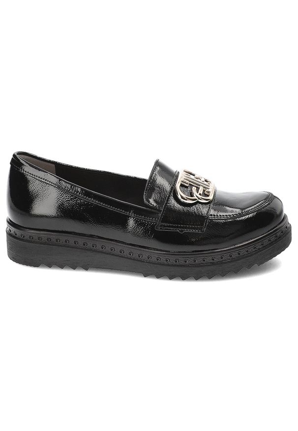 Czarne Półbuty Armodo Lakierowane Mokasyny Damskie. Okazja: na co dzień. Kolor: czarny. Materiał: lakier. Wzór: aplikacja. Styl: casual, elegancki