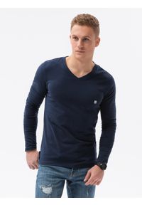 Ombre Clothing - Klasyczny męski longsleeve z długimi rękawami L134 - granatowy - XXL. Okazja: na co dzień. Kolor: niebieski. Materiał: elastan, bawełna. Długość rękawa: długi rękaw. Długość: długie. Styl: klasyczny