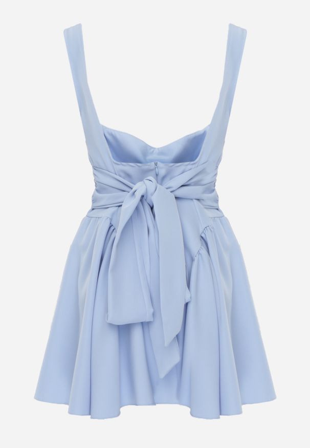 Renee - Jasnoniebieska Sukienka na Ramiączkach o Rozkloszowanym Kroju Tastorea. Okazja: na co dzień, na imprezę. Typ kołnierza: dekolt kwadratowy, kokarda. Kolor: niebieski. Długość rękawa: na ramiączkach. Sezon: lato. Typ sukienki: proste, rozkloszowane. Styl: elegancki, casual