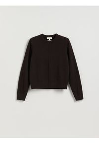 Reserved - Sweter z wełny merino - ciemnobrązowy. Kolor: brązowy. Materiał: wełna