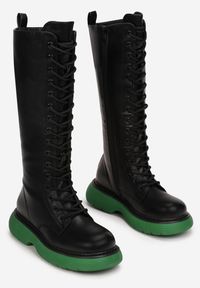 Renee - Czarno-Zielone Kozaki Sznurowane na Grubej Podeszwie Zolmi. Nosek buta: okrągły. Zapięcie: sznurówki. Kolor: zielony. Styl: klasyczny #3
