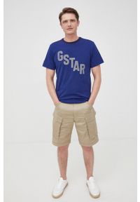 G-Star RAW - G-Star Raw t-shirt bawełniany z nadrukiem. Okazja: na co dzień. Kolor: niebieski. Materiał: bawełna. Wzór: nadruk. Styl: casual