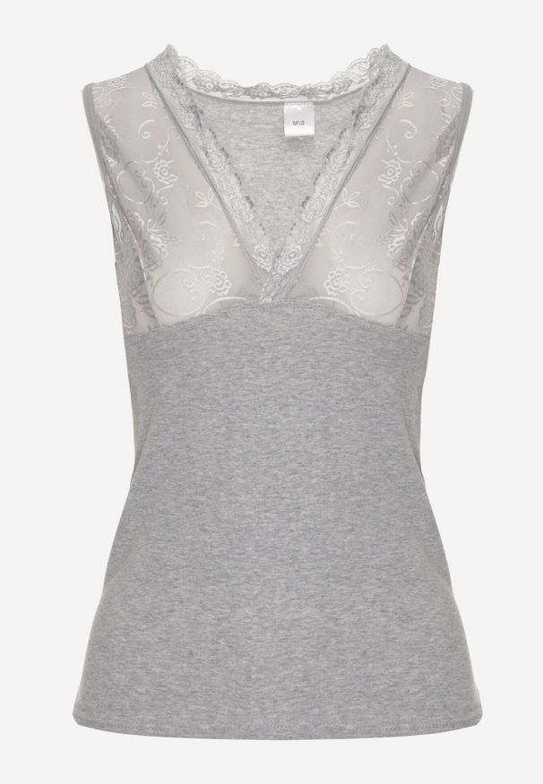 Born2be - Ciemnoszary Bawełniany Top Bieliźniany z Siateczkową Górą z Koronką Bervisa. Kolor: szary. Materiał: bawełna, koronka. Wzór: koronka