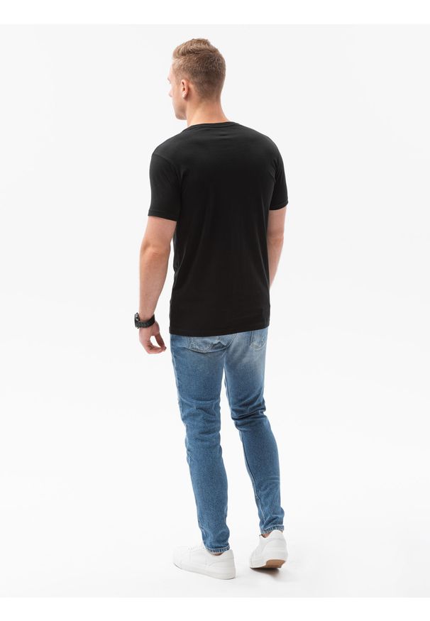 Ombre Clothing - T-shirt męski z nadrukiem S1434 V-23B - czarny - XXL. Kolor: czarny. Materiał: bawełna. Wzór: nadruk. Styl: klasyczny