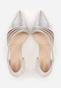 Renee - Srebrne Szpilki VICES z Ozdobnymi Paseczkami z Cyrkoniami w Eleganckim Stylu Jaenlith. Kolor: srebrny. Materiał: satyna. Obcas: na szpilce. Styl: elegancki #2