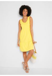 Sukienka z dżerseju z falbanami i ozdobnym tyłem bonprix jasna limonka. Kolor: żółty. Materiał: jersey #4