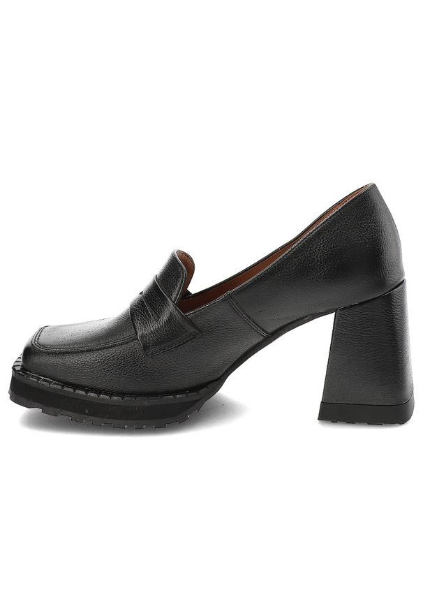 Czarne Półbuty Armodo Stylowe Obuwie Damskie. Okazja: na co dzień. Zapięcie: pasek. Kolor: czarny. Materiał: materiał, skóra. Obcas: na obcasie. Styl: elegancki. Wysokość obcasa: średni