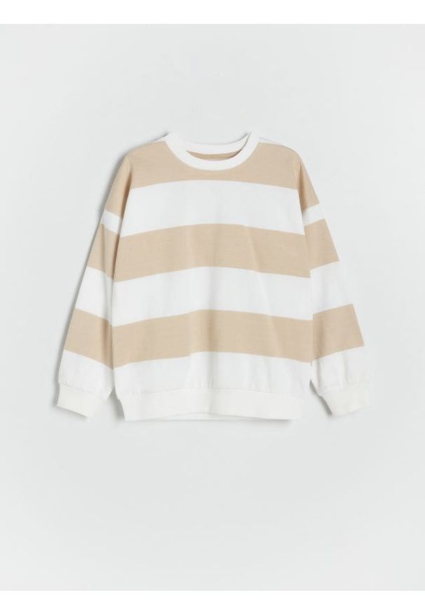 Reserved - Bluza oversize w paski - złamana biel. Materiał: bawełna, dzianina. Wzór: paski