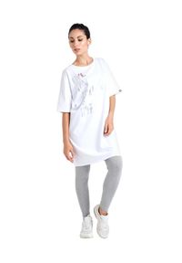 LEONE 1947 APPAREL - Błyszcząca damska koszulka maxi z krótkim rękawem. Kolor: biały. Materiał: tkanina. Długość rękawa: krótki rękaw. Długość: krótkie. Sport: fitness