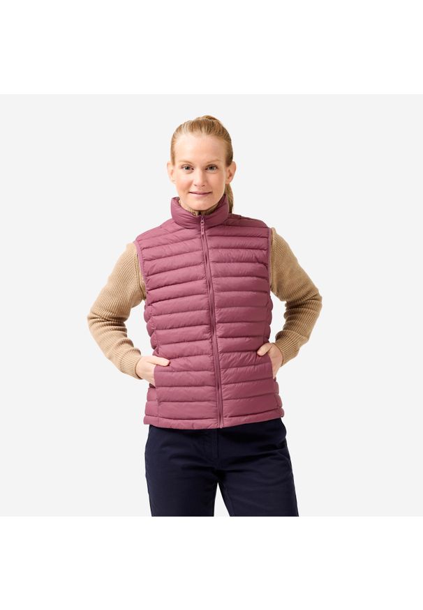 INESIS - Kamizelka do golfa damska Inesis MW500. Typ kołnierza: golf. Kolor: fioletowy. Materiał: poliester, poliamid, materiał. Długość rękawa: bez rękawów. Sport: golf