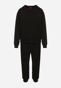 Born2be - Czarny Komplet Dresowy z Bawełną Bluza i Spodnie Joggery Ette. Kolor: czarny. Materiał: dresówka, bawełna #5
