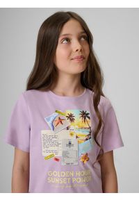 4f - 4F T-shirt regular z nadrukiem dziewczęcy - fioletowy 164 (13-14 lat). Okazja: na co dzień. Kolor: fioletowy. Materiał: materiał, bawełna, dzianina. Wzór: nadruk. Sezon: lato. Styl: klasyczny, casual #2