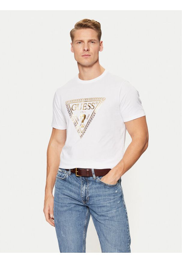 Guess T-Shirt M5RI49 K9RM1 Biały Regular Fit. Kolor: biały. Materiał: bawełna