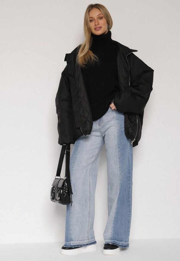 Born2be - Niebieskie Dwukolorowe Jeansy o Szerokim Kroju z Wysokim Stanem Seronore. Okazja: na co dzień, na spotkanie biznesowe, do pracy. Stan: podwyższony. Kolor: niebieski. Styl: casual, biznesowy, elegancki, klasyczny