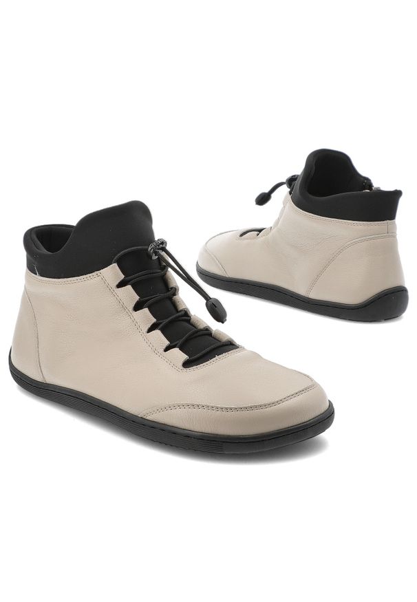 Beżowe Trzewiki Wasak Ocieplane Buty Barefoot Damskie. Okazja: na spacer, na co dzień. Kolor: beżowy. Materiał: skóra. Wzór: grochy. Styl: casual, elegancki