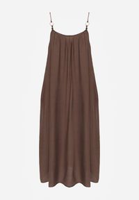 Renee - Ciemnobrązowa Wiskozowa Sukienka Boho o Pudełkowym Kroju na Ramiączkach z Koralikami Aleino. Okazja: na co dzień. Kolekcja: plus size. Kolor: brązowy. Materiał: wiskoza. Długość rękawa: na ramiączkach. Typ sukienki: dla puszystych. Styl: boho #4