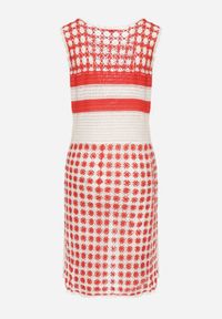 Born2be - Biało-Czerwona Dopasowana Sukienka z Bawełny o Ażurowym Wykończeniu bez Rękawów Balmalia. Okazja: na co dzień, na imprezę. Kolor: biały. Materiał: bawełna. Długość rękawa: bez rękawów. Wzór: ażurowy. Typ sukienki: dopasowane, proste. Styl: wakacyjny, casual, elegancki, wizytowy #2