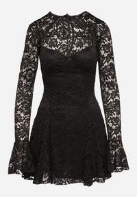 Born2be - Czarna Rozkloszowane Sukienka Koktajlowa z Koronką i Bolerkiem Eyrfedi. Okazja: na urodziny, na imprezę. Kolor: czarny. Materiał: koronka. Długość rękawa: na ramiączkach. Wzór: koronka. Typ sukienki: rozkloszowane. Styl: wizytowy #7