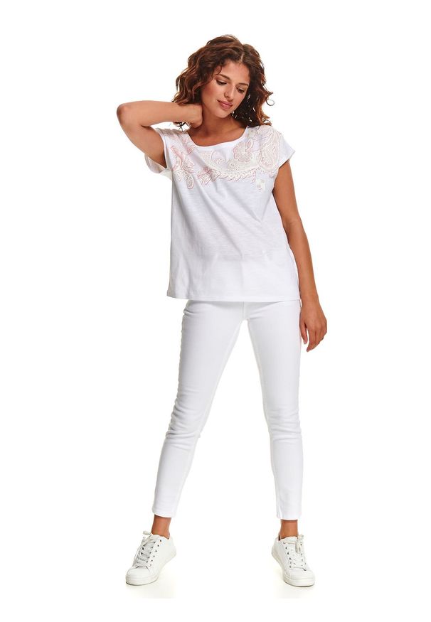 TOP SECRET - T-shirt krótki rękaw damski we wzory, z nadrukiem, z printem. Kolor: biały. Długość rękawa: krótki rękaw. Długość: krótkie. Wzór: nadruk