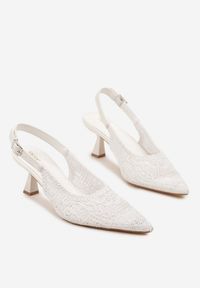 Renee - Białe Haftowane Sandały na Szpilce Typu Slingback Atesia. Okazja: na co dzień, na spacer. Zapięcie: sprzączka. Kolor: biały. Wzór: haft. Obcas: na szpilce. Styl: casual, elegancki #6