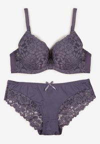 Born2be - Fioletowy Klasyczny Komplet Biustonosz i Majtki Figi z Koronką Ezilene. Kolor: fioletowy. Materiał: koronka. Wzór: koronka #6