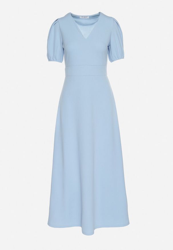 Born2be - Niebieska Sukienka Rozkloszowana z Trójkątnym Dekoltem Efralinae. Okazja: na spacer, na imprezę. Kolor: niebieski. Sezon: lato. Typ sukienki: rozkloszowane. Styl: elegancki, klasyczny