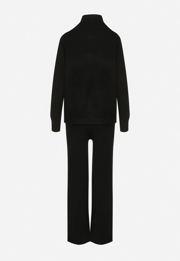 Born2be - Czarny Dzianinowy Komplet z Wełną i Bawełną Spodnie i Sweter z Golfem Errele. Kolor: czarny. Materiał: bawełna, dzianina, wełna