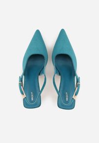 Renee - Zielone Szpilki Slingback VICES z Imitacji Zamszu z Prostokątną Klamerką Natuma. Okazja: na co dzień, na randkę, na ślub cywilny, na wesele. Zapięcie: klamry. Kolor: zielony. Materiał: zamsz. Obcas: na szpilce. Styl: casual, elegancki #8