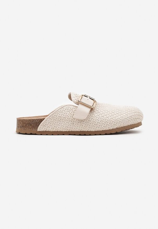 Born2be - Beżowe Klapki w Stylu Chodaków z Kwadratową Klamrą Leandrina. Okazja: na co dzień. Kolor: beżowy. Materiał: jeans. Obcas: na płaskiej podeszwie. Styl: elegancki, casual