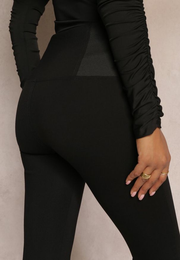 Renee - Czarne Legginsy High Waist z Szeroką Gumką w Talii Renume. Okazja: na co dzień. Stan: podwyższony. Kolor: czarny. Długość: do kostek. Styl: elegancki, casual
