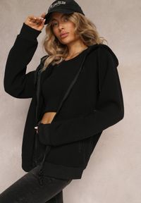 Renee - Czarna Sportowa Bluza Zapinana na Suwak z Haftowanym Napisem Kelso. Kolor: czarny. Materiał: bawełna. Wzór: haft, napisy. Styl: sportowy