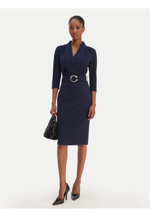 Rinascimento Sukienka koktajlowa CFC0126777003 Granatowy Slim Fit. Kolor: niebieski. Materiał: syntetyk. Styl: wizytowy